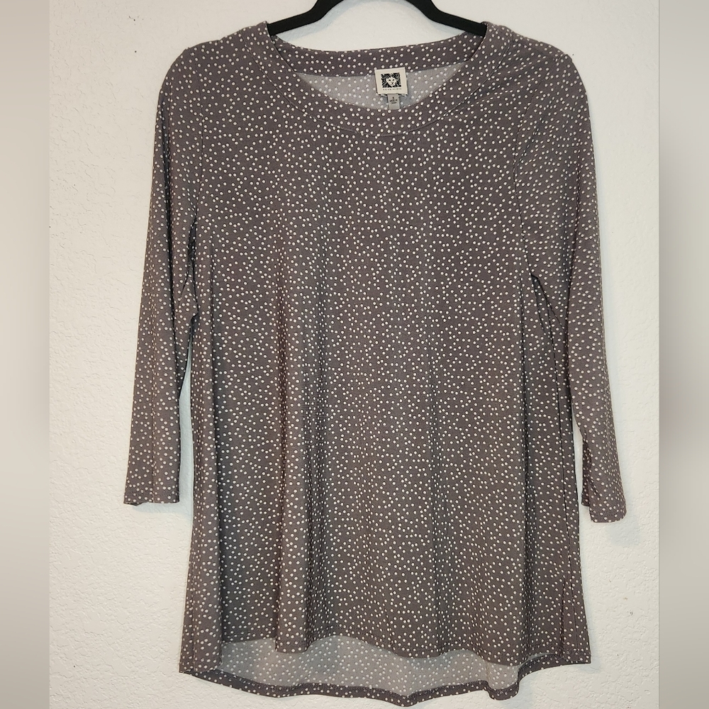Anne Klein Women's Gray Polka Dot Pullover 3/4‎ Sleeves, Size S